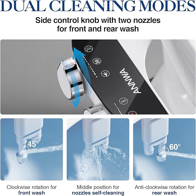 Bidet Attachment for Toilet Seat Non-Electric Bidet Hot and Cold Water Bidet Attachment Toilet Adjustable Water Temperature Posterior/Feminine Wash Dual Retractable Nozzle(AM-US-TT18N)