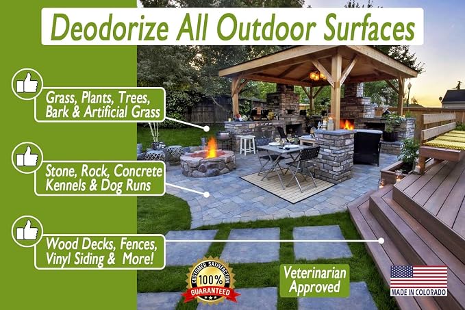 Absolutely Clean Amazing Outdoor Deodorizer odor eliminator Natural Enzyme Just Spray & Walk Away Grass, AstroTurf, Dog Runs, Patios, Decks, Fence & More Vet Approved - odor eliminator for strong odor