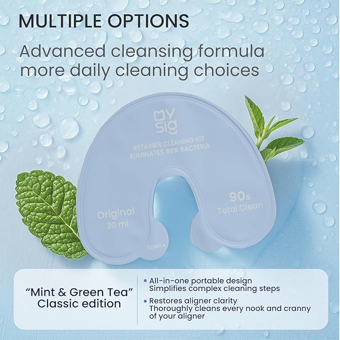 Retainer Cleaning Solution Value Pack with Accessory, 4-Month Supply(48pcs) — 90-Second Portable Cleaner, Complements Ultrasonic Cleaning, Fresh Mint Scent