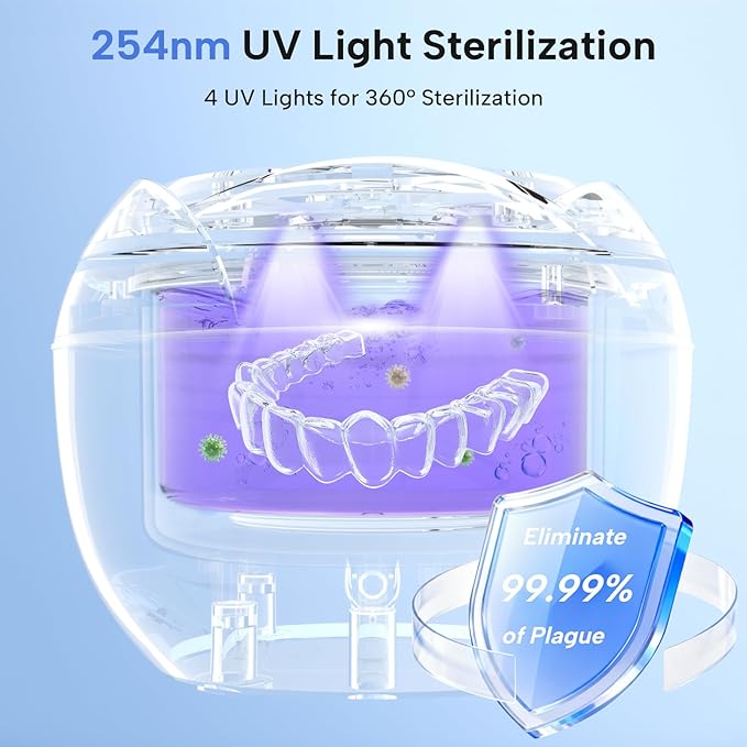 Ultrasonic Retainer Cleaner-45kHz Retainer Cleaner Machine,4 Modes Ultrasonic Cleaner for Dentures, Aligners,Mouth Guards, Braces,Toothbrush,Jewelry-200ML Dental Pod(White)