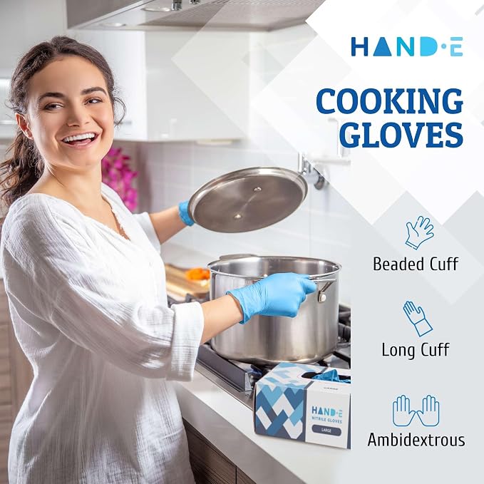 Hand-E Touch Disposable Nitrile Gloves 1000 Count Case - Latex Free, Powder Free, Surgical Medical Exam Gloves -Bulk Supply