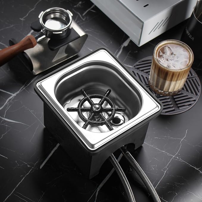 DIBTSA Pitcher Rinser with Base, Stainless Steel Countertop Glass Rinser Cup Washer Sink with Side Spray, 7.48" x 6.89" x 5.7", Silver