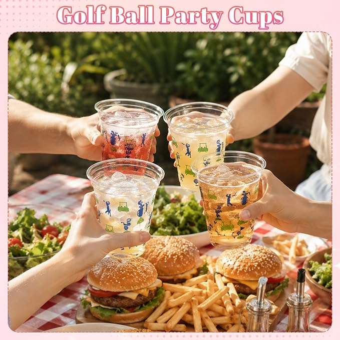 100 Pack 12 oz Golf Cups, Golf Party Decorations, Disposable Clear Plastic Cup, Party Supplies for Birthday Sports Themed Team Events Holiday Gatherings