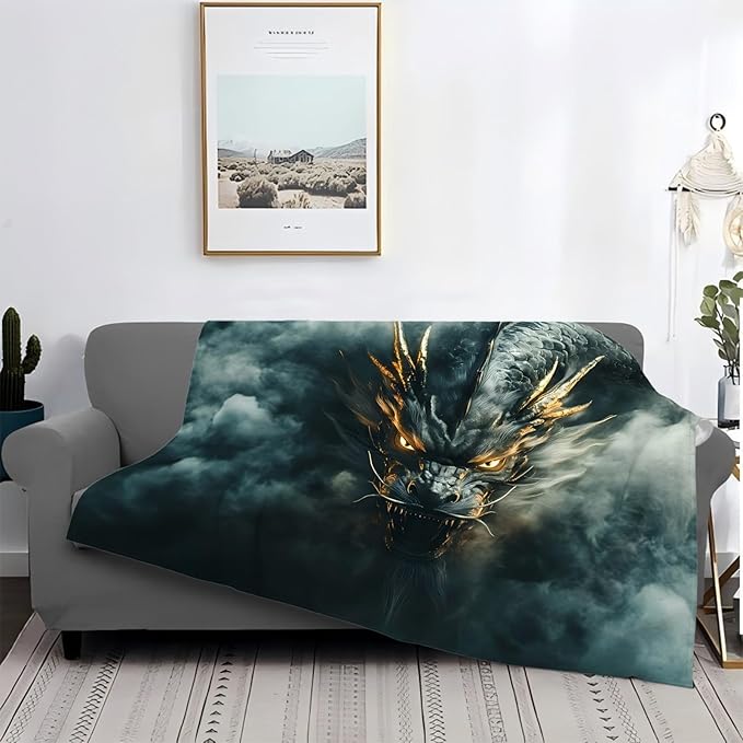 Tijuboni Chinese Dragon Throw Blanket Black Dragon Gifts for Men Women Girls Boys Kids Adults Soft Flannel Fleece Blanket for Couch Sofa Bed Home Decor 50"x60"