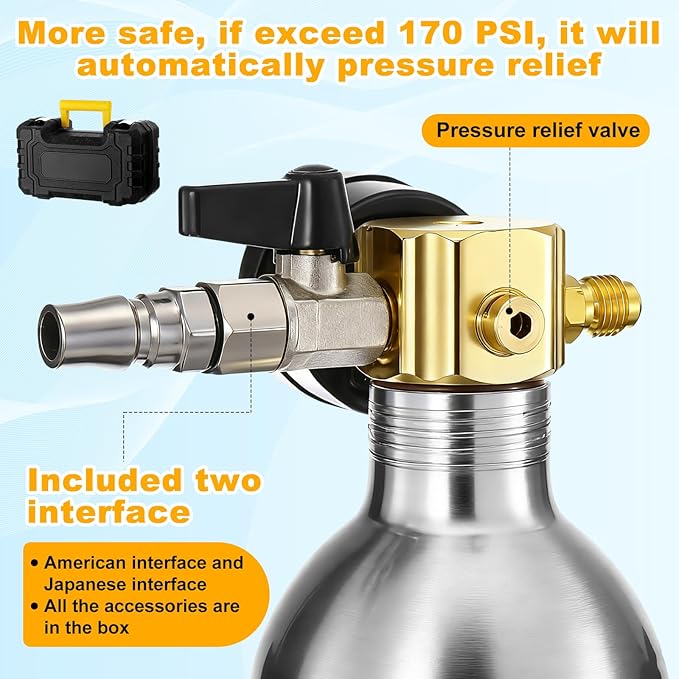 Rossesay AC Flush Kit Air Conditioner System Flush Canister Kit AC Drain Line Cleaner Tool Conditioning Pipeline Set with Gauge, Air Fittings and Hose for Car Conditioner Pipe (Aluminum,Classic)