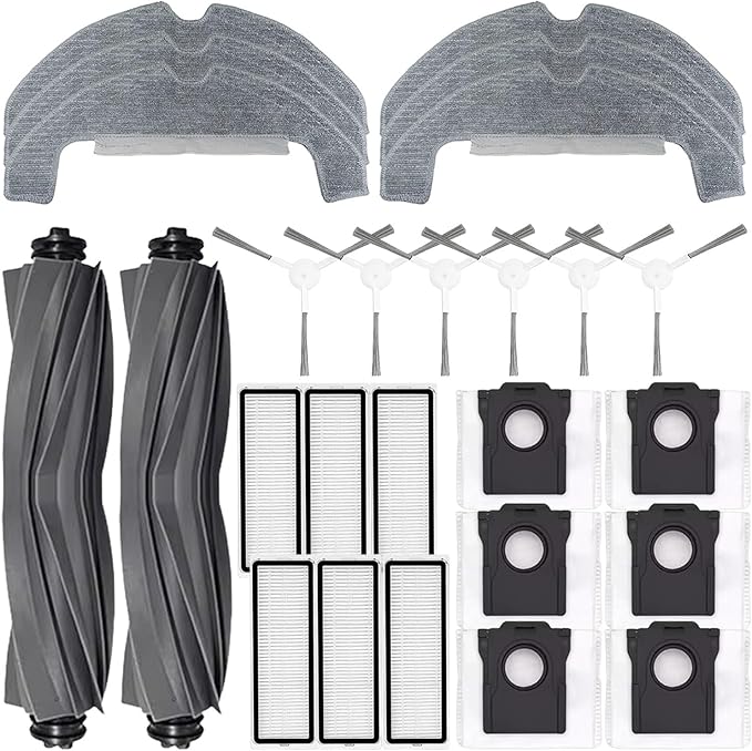 Replacement Kit Accessories Compatible with Dreame D10 Plus Gen 2/RLD32GD Robot Vacuum Cleaner Parts 2 Main Brush 6Side Brush 6HEPA Filter 6Dust Bag 6Mop Cloth(26pcs)