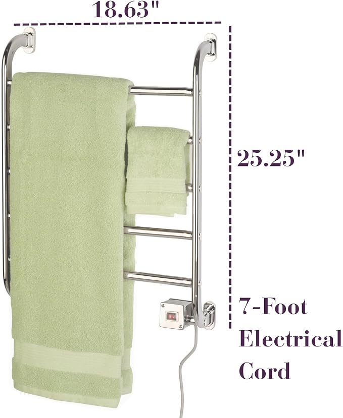 Warmrails Regent Towel Warmer - Wall Mounted Towel Warmer Rack for Drying Towels and Garments - 25.5-Inch Chrome Finish Frame with 5 Bars - Model HSRC