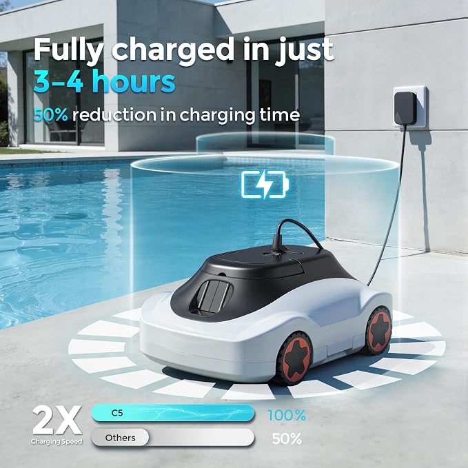 C5 Robotic Pool Cleaner, Cordless Pool Vacuum for Above-Ground & Inground Pools up to 2,200 Sq.Ft, Strong Suction, 180-Min Runtime, Smart Auto-Parking & 2.7L Large Debris Basket