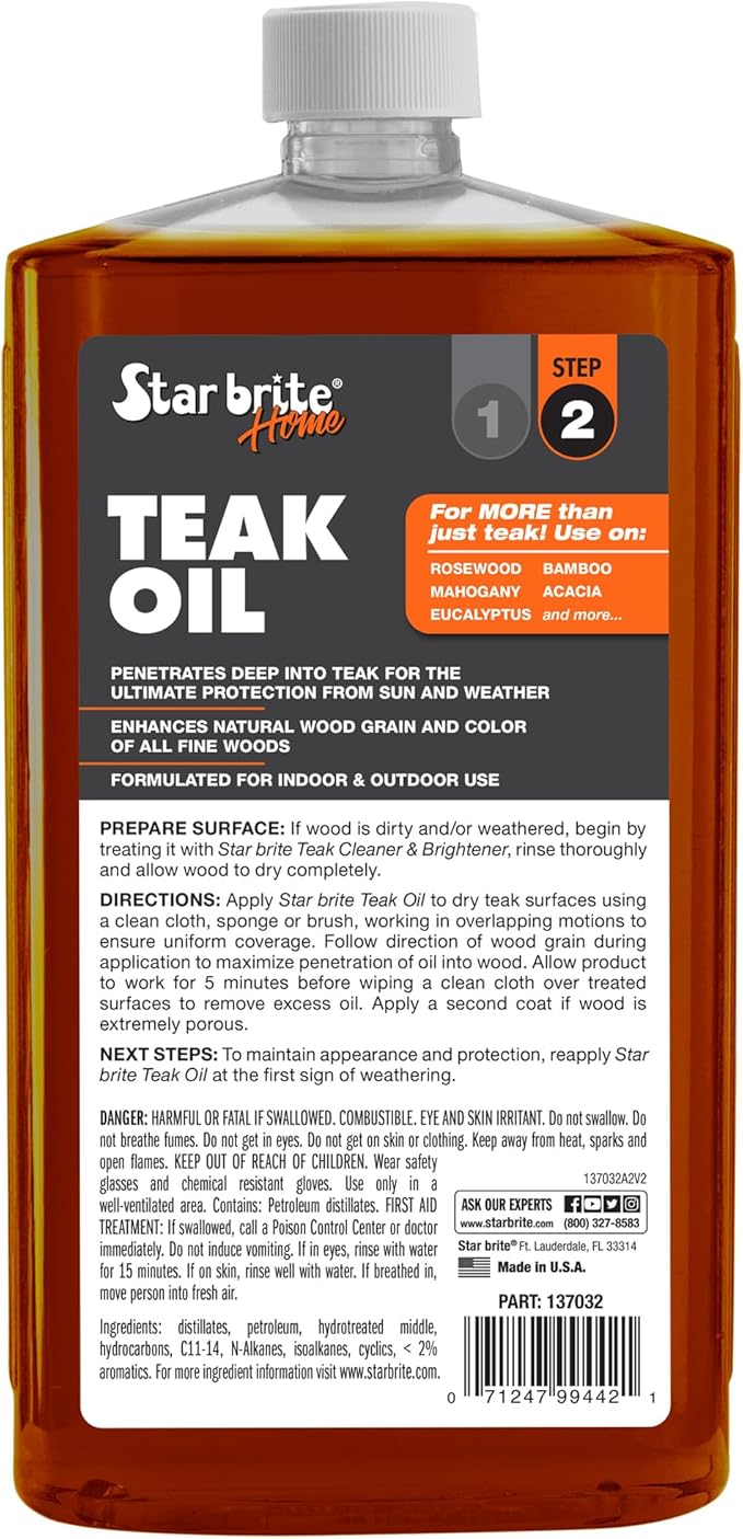 STAR BRITE 2 STEP Teak Care Kit - Preserve the Natural Beauty of Your Teak With Our Premium Oil & Cleaner Combo Ideal for All Fine Woods, Ensuring Deep Protection & Vibrant Color