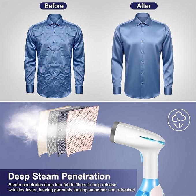 Steamer for Clothes, 15s Heat-Up Handheld Clothes Steamer with Dual Steam Holes, Strong Penetrating Steam, 1200W Portable Garment Steamer Fabric Wrinkle Remover with 300ml Large Tank for Home & Travel