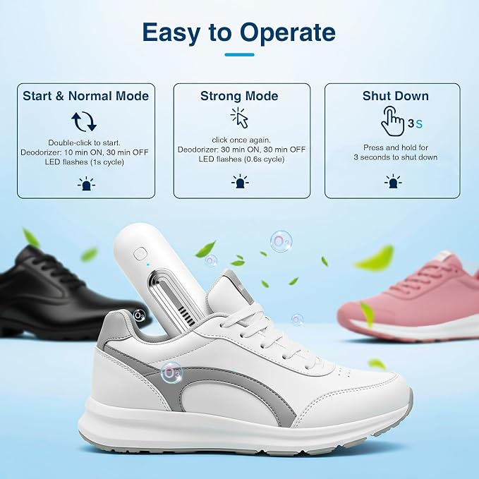 Qualirey Chemical-Free Shoe Deodorizer for Sneaker, Boot, Rechargeable Ozone Technology Shoe Odor Elimination(4 Pack)