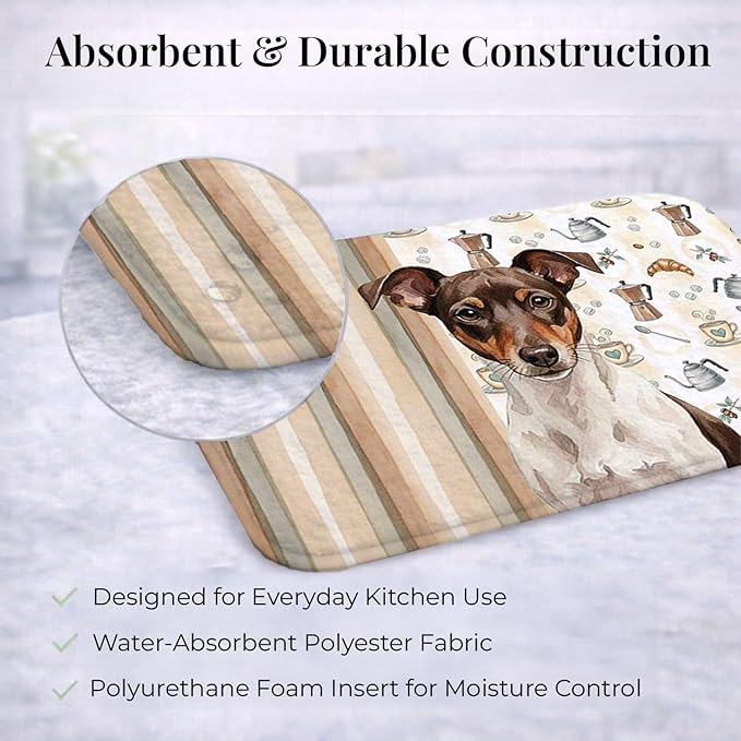 Caroline's Treasures Chocolate and White Rat Terrier Coffee Bar Dish Drying Mat Absorbent Dish Drying Mat Pad for Kitchen Counter Dish Drainer Mat for Countertop, 14 x 21", Multicolor