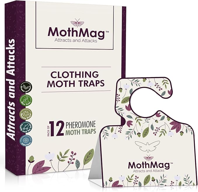 MothMag Moth Traps for Clothes, Closets, Fabrics, and Carpets, Clothes Moth Traps, Closet Moth Traps, Clothing Moth Pheromone Traps (12 Pack)