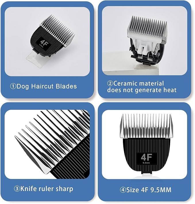Replacement Blade for nebot P1 Pro Pet Grooming Kit & Vacuum,Size-4F Cut Length 3/8"(9.5mm),Made of Ceramic Blade & Stainless Steel Blade,2 Pack