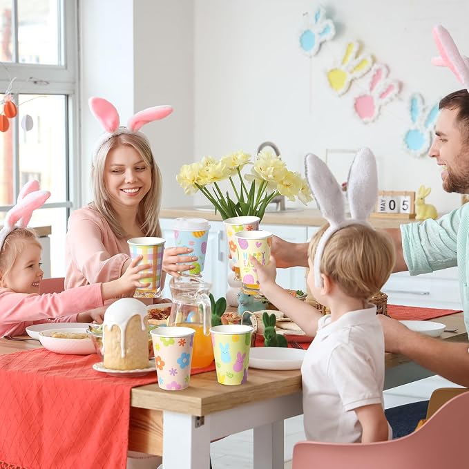Pascliyna 100 Set Easter Disposable Coffee Cups with Lids, Bulk 12oz Colorful Eggs Paper Cups, Happy Easter Coffee Cups for Hot Chocolate Cold Drinks Spring Holiday Party Supplies Decorations
