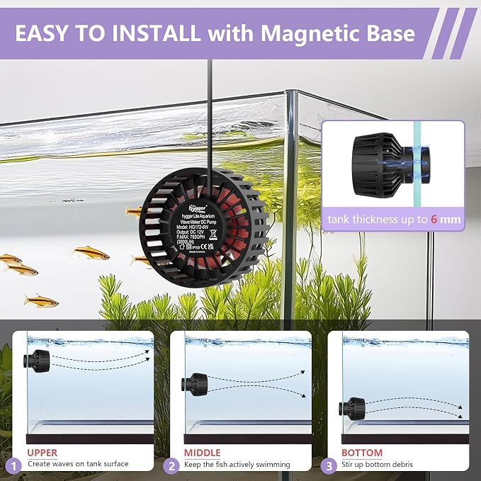 hygger Lite Wave Maker For 10-50 Gallons Aquarium Adjustable Circulation Pump with Magnetic Base Fish Tank DC Powerhead for Coral Reef and Freshwater Up to 792 GPH
