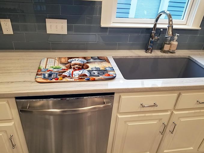 Caroline's Treasures DAC6305DDM Chocolate Poodle The Chef Dish Drying Mat Absorbent Dish Drying Mat Pad for Kitchen Counter Dish Drainer Mat for Countertop, 14 x 21", Multicolor