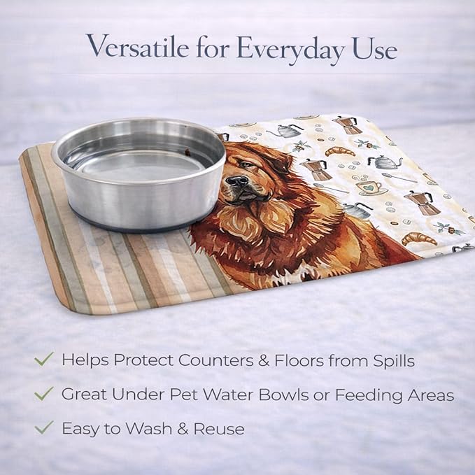 Caroline's Treasures Red Gold Tibetan Mastiff Coffee Bar Dish Drying Mat Absorbent Dish Drying Mat Pad for Kitchen Counter Dish Drainer Mat for Countertop, 14 x 21", Multicolor