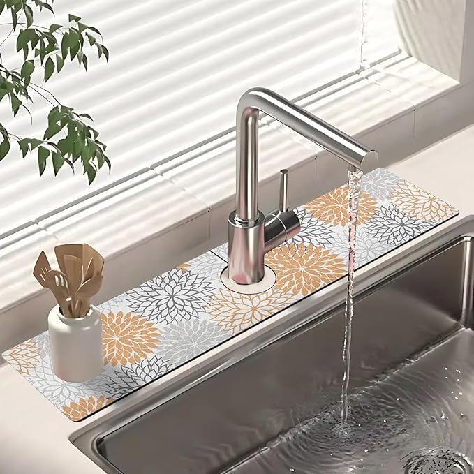 Dish Drying Mat for Kitchen Counter Matt, 2PCS 23"x15" Dish Drainer Mat & 24"x5.5" Sink Splash Guard, Super Absorbent Non-slip Rubber Backed