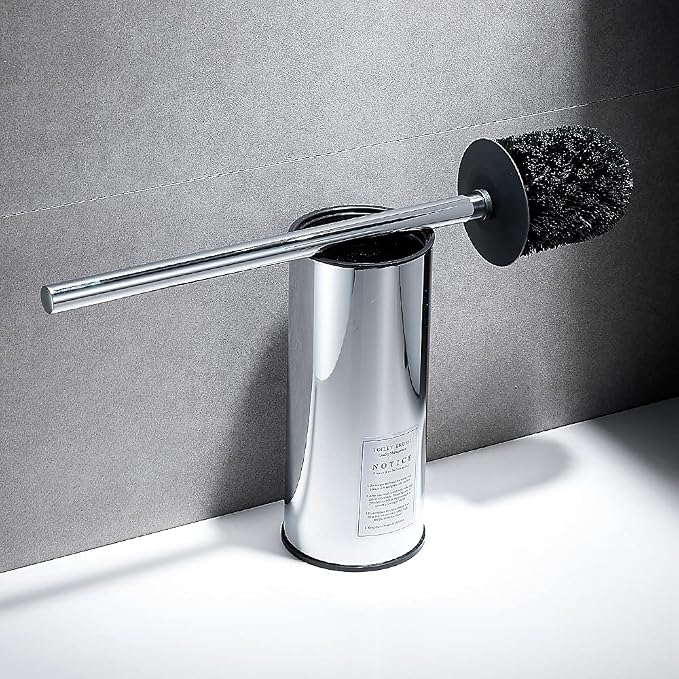 Freestanding Toilet Brush Holder for bathrooms 304 Stainless Steel Toilet Brush Stand Round Storage and Organization Rust Resistant 18-inch high Polished Chrome Finished