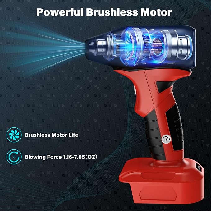 Compressed Air Duster, 130000RPM Air Blowers for Milwaukee 18V M-18 Battery, Cleaning Keyboard&PC 4 Gears Adjustable Wind Speed Cordless Jet Fan Dry Blower for Car,Home,Cleaning,Leaf Blower