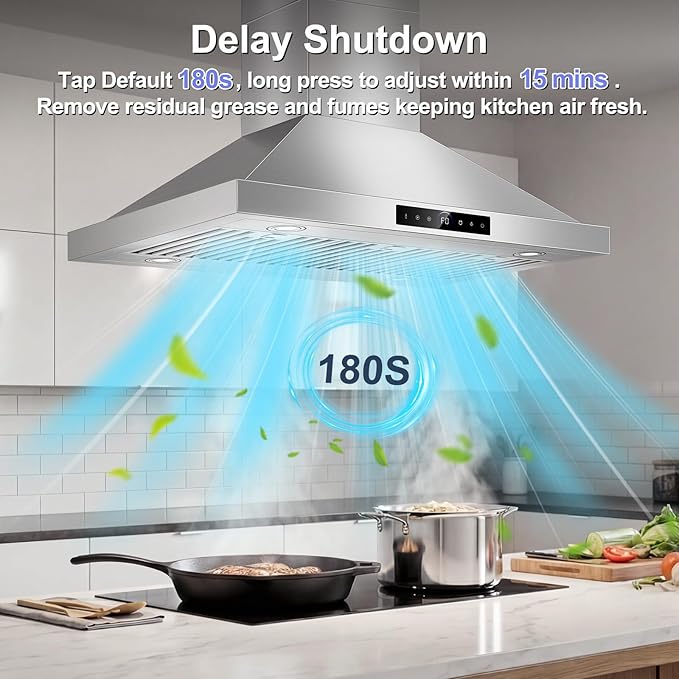 36 inch Island Range Hood Ceiling Mount 1200 CFM with 4-Speed Gesture Sensing & Touch Control, Ducted/Ductless Stainless Steel Kitchen Stove Vent Hoods with 4 LED Lights, Timer,Dishwasher-Safe Filters