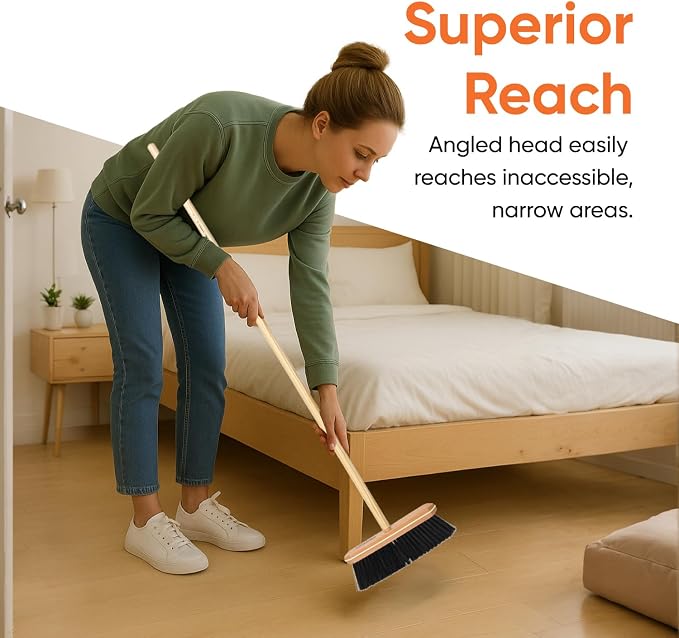 Superio Kitchen Broom Premium Black Tampico Bristles, Wood USA Handle, Heavy Duty Household Broom - Easy Swiping Dust and Wisp, Home, Kitchen Bedroom, Lobby, Floors and Corners
