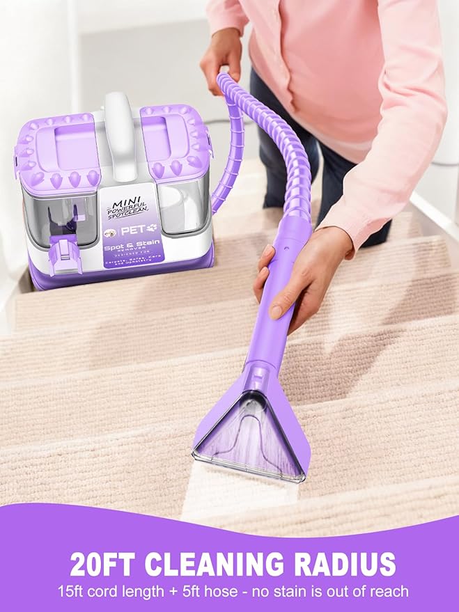 Portable Carpet & Upholestery Cleaner Machine for Pets, Spot, Stain, Couch Cleaner Machine with Powerful Suction and and Self Cleaning, Car/Auto Detailer, Lightweight Compact Design, Purple