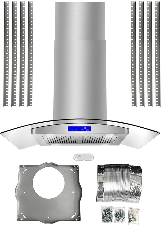 COSMO COS-668ICS900 36 in. Lumin Collection 380 CFM Ducted Island Range Hood, Soft Touch Controls, LED Lights, Stainless Steel