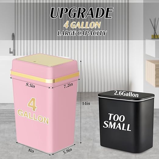 3 Pack Bathroom Trash Can with Lid 4 Gallon Small Trash Can with Press Top Lid Bathroom Garbage Can with 150 Counts Trash Bags for Kitchen Bedroom Office(White Pink Green)