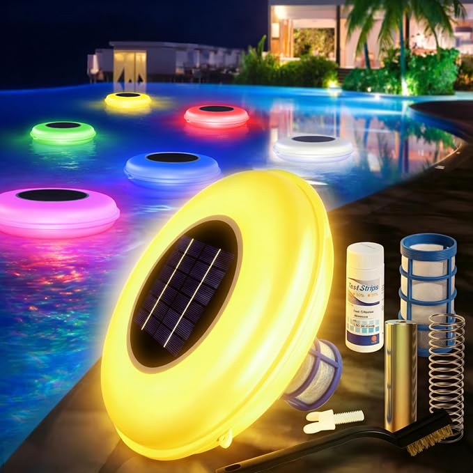 Solar Pool Cleaner, Multi-Color LED Copper Pool Cleaner, Solar Powered Cleaner for Pools up to 45,000 Gallons, Ideal for Above Ground, In-Ground Pools & Spas