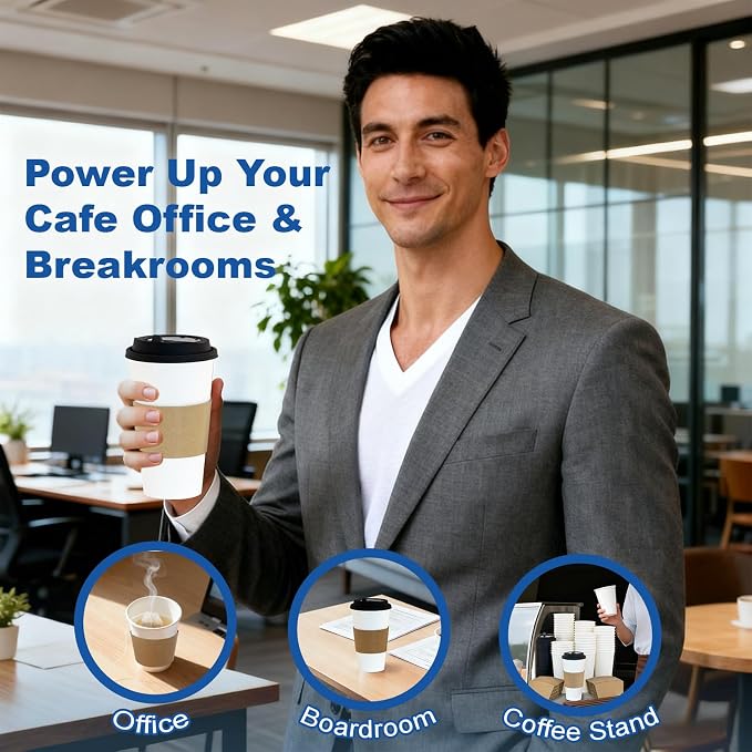 20 oz 500 Pack Coffee Cups with Lids and Sleeves, Straws, Hot Disposable To Go Travel Paper Cups Bulk for Office, Home Coffee Bar Accessories, Chocolate, Cocoa, Beverage (White)