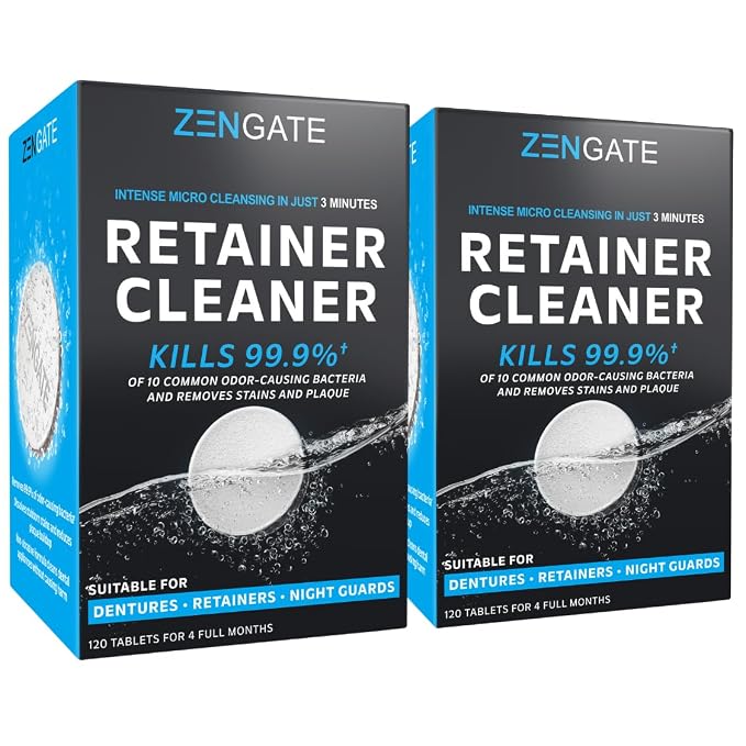 ZENGATE Retainer Cleaner Tablets for Dentures, Retainers, Aligners & Mouth Guards – 240 Denture Cleaning Tablets (8 Month Supply), Removes Plaque, Stains & Odor – FSA HSA Eligible