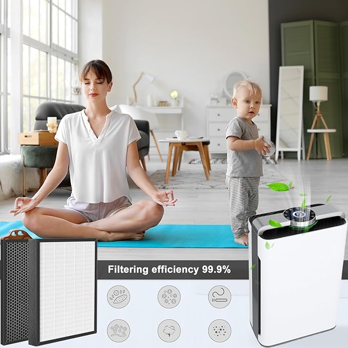 PH950&AMB1 Filter Replacement for Air Purifier Compatible with Turonic PH950 and Extract-All AMB1 Air Purifiers（2 Air Filter+2 Carbon filter)