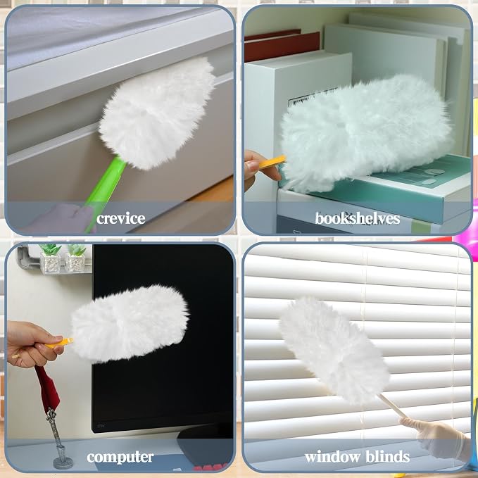 Vesici 50 Pcs Duster Refills Compatible with Swiffer Dusters Bulk Disposable Replacement Thickened with 1 Handle Heavy Duty for Cleaning, Office (White)