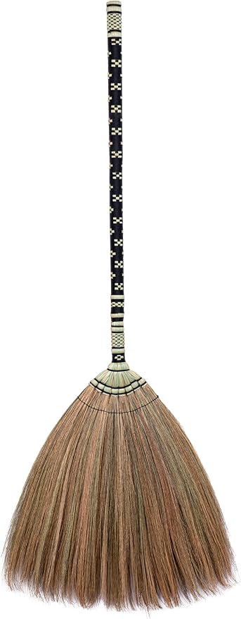 Asian Straw Broom Witch Broom Undecorated Wedding Jumping Broom with Bamboo Stick Handheld Size Handle - Hardwood Floor, Tile Floor Sweeper Housewarming (Black)