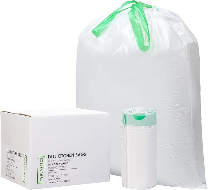 TYPLASTICS Tall Kitchen Drawstring Trash Bags 13 Gallon (200 Count)