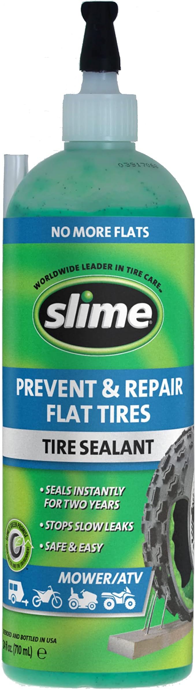 Slime 10008-6PK Flat Tire Puncture Repair Sealant, Prevent and Repair, Tubeless Mower and ATV Tires, Non-Toxic, eco-Friendly, 6 x 24 oz Bottle