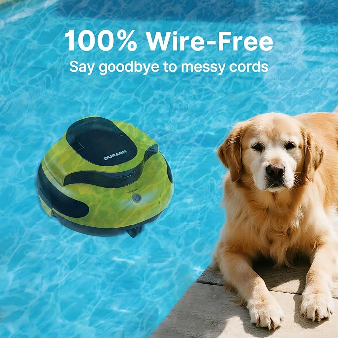 Cordless Robotic Pool Cleaner - Dual Motor Powerful Suction, 150 Min Runtime, Auto Parking, Ultra-Quiet, for In-Ground Pools Up to 50ft, Energy Efficient & Lightweight (Yellew)