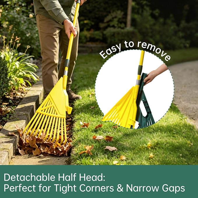 YEITSNOW 2-Pack Adjustable Garden Rake 71” Long with 26-inch Wide Poly Leaf Rake Detachable Leaf Scoops Grabbers for Patio Lawn Yard Outdoor Shrub Grass Bush