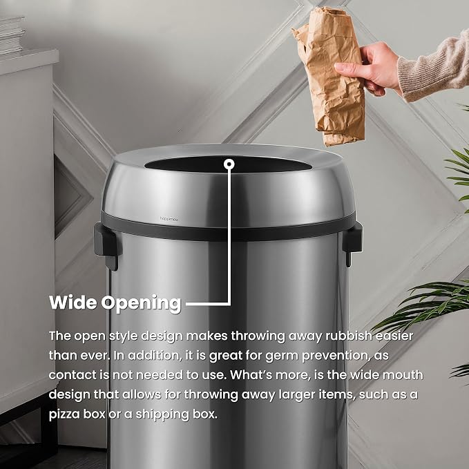 happimess HPM1015A Chuck Kitchen/Office 17.2-Gallon Open-Top Trash Can, Modern, Minimalistic, Fingerprint Proof for Home, Kitchen, Laundry Room, Office, Bedroom, Bathroom, Chrome