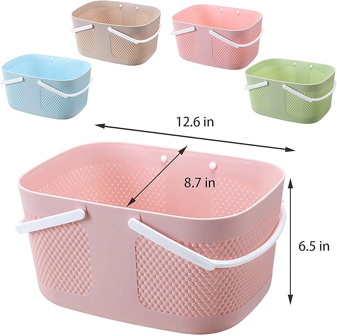 rejomiik Portable Shower Caddy Basket Plastic Cleaning Caddy Organizer Storage Tote with Handle for Bathroom, College, Dorm Room Essentials, Pink