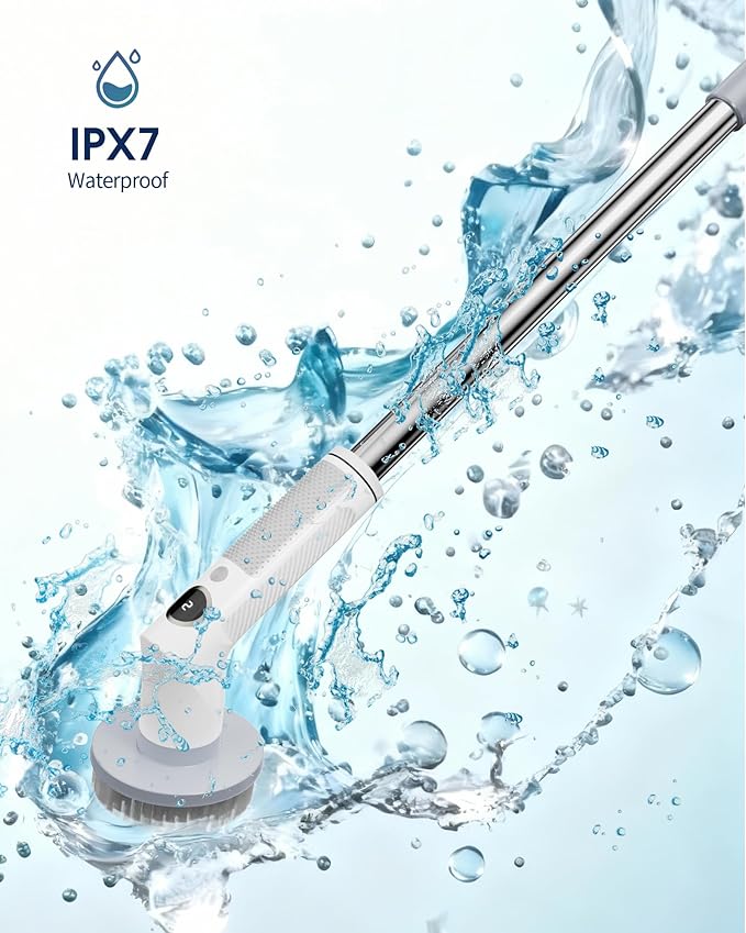 Electric Spin Scrubber, 2026 Electric Scrubber for Cleaning 4000mAh 2 Speed Shower Scrubber with Adjustable Handle IPX7 Waterproof Long Runtime Scrub Brush with 5 Heads for Bathroom Kitchen Tub