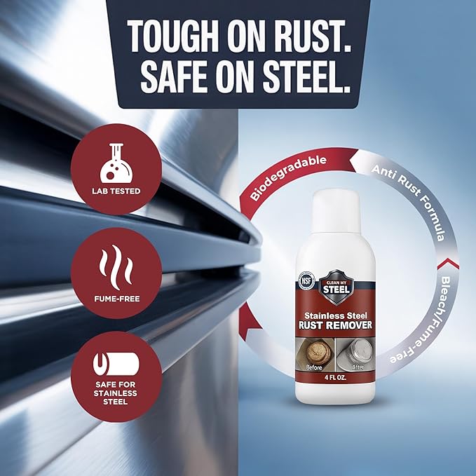 CLEAN MY STEEL Innoshine B570 Stainless Steel Rust Remover and Cleaner, NSF Certified, Approved for Food Contact Areas, 4 oz