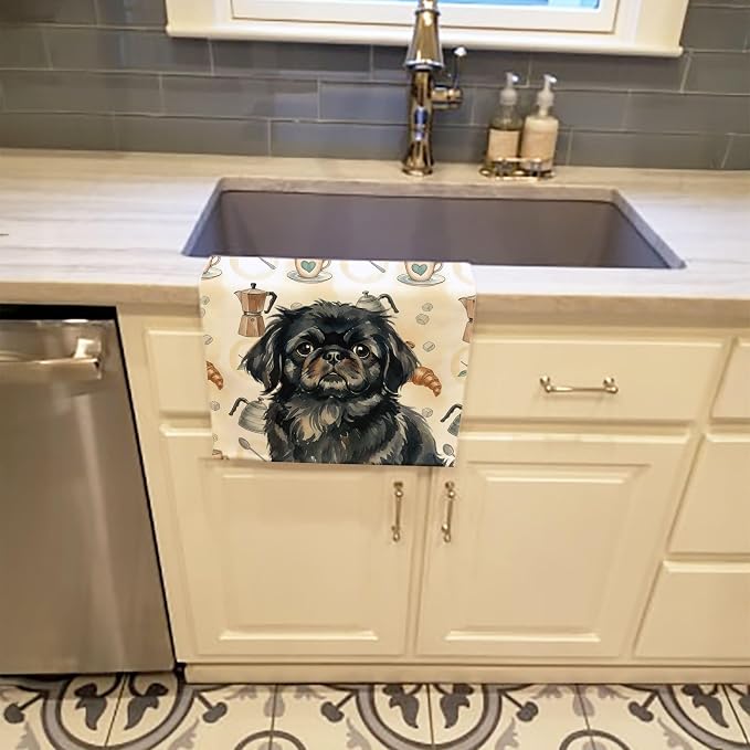Caroline's Treasures Black Pekingese Coffee Bar Kitchen Towel Velour Plush Front and Cotton Loop Back Machine Washable