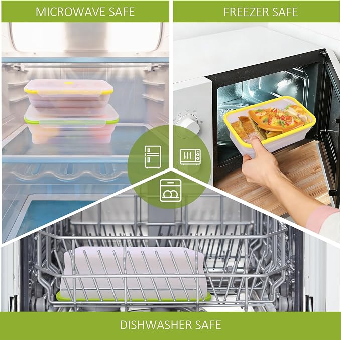 Set of 2 Extra Large Translucent Collapsible Silicone Food Storage Containers With Lids,82.8oz + 60.2oz Meal Prep Bento Lunch Boxes, Durable, Microwave,Dishwasher and Freezer Safe,BPA Free