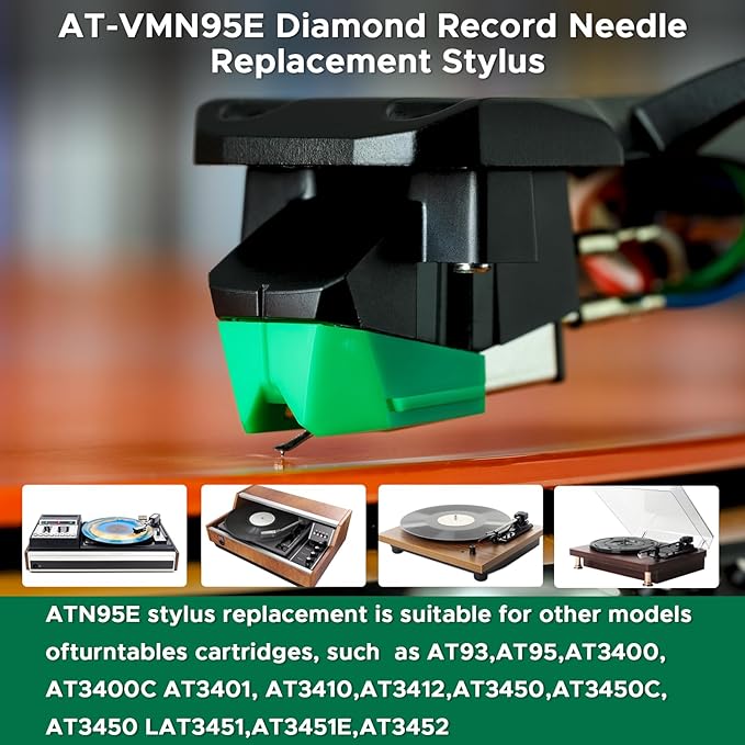 AT-VMN95E Replacement Stylus for Audio-Technica VM95 Series - Carbon Fiber Needle Tip, Compatible with AT-VMN95C/95E/95EN/95ML/95SH/95SP Cartridges, Includes Stylus Brush & Record Cleaner Tool Kit