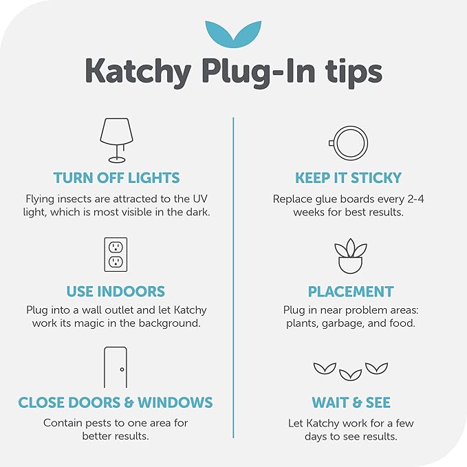 Katchy Plug-in Bug Trap Indoor – Fly Catcher for Mosquito, Gnat, Fruit Fly & Small Moth – Blue Light, Chemical-Free & Eco-Friendly – All Indoor Areas: Kitchen, Living Room & Plants (1 Pack)
