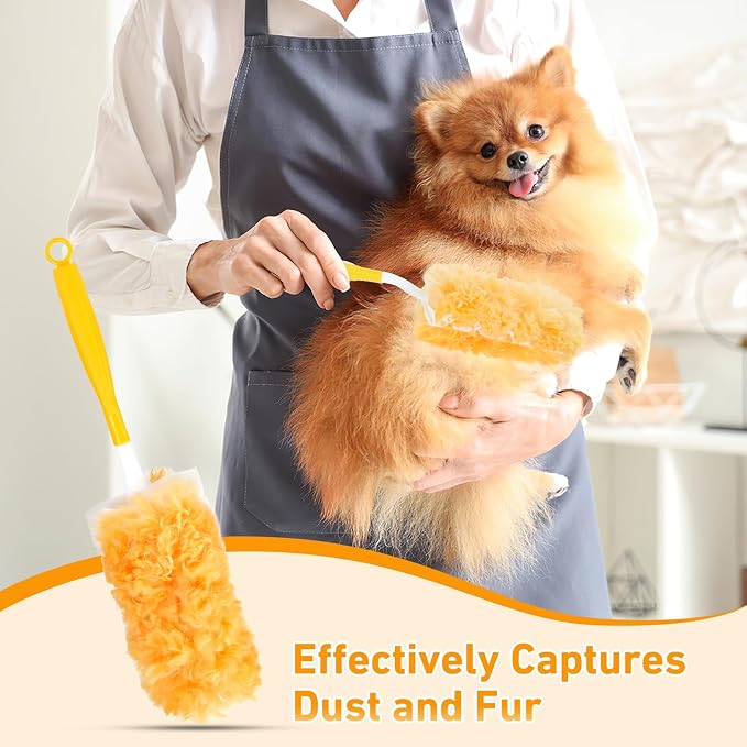 60 Count Heavy Duty Duster Refills for Swiffer, Multisurface 360° Larger Size Dusters with 4X Cleaning Power, Disposable Dusters for Pet, Cleaning Home, Blinds, Fans, Corners (60 pcs-Orange)