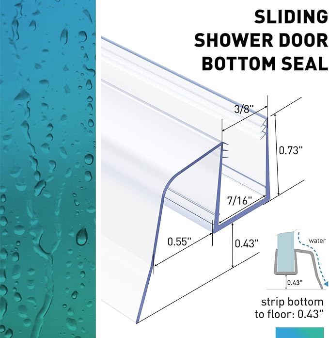Sliding Shower Door Bottom Seal, 2 PCS 3/8" x 36" Sliding Shower Door Sweep for 3/8Inch Glass, Frameless Glass Door Seal Strip Stop Shower Leaks and Create a Water Barrier
